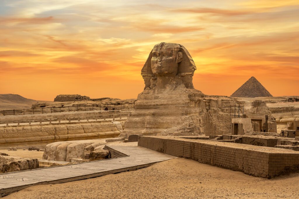 Great Sphinx with Pyramids of Giza