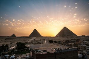 Pyramids of Giza at Sunset, UNESCO World Heritage Site